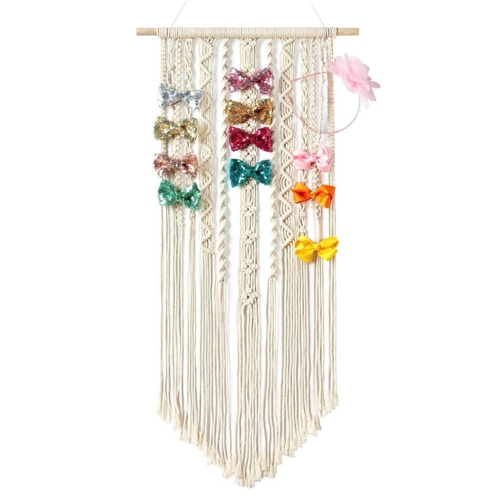 Macrame Bow Holder Hanging Hair Bow Organizer for Girls Hair Bows